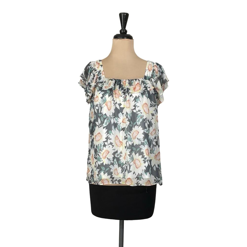 LC Lauren Conrad Floral Peasant Top Small Square Neck Flutter Sleeve